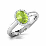 1Ct Oval Cut Green Peridot Diamond Halo Engagement Ring 14K White Gold Finish