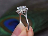 2.2ct Oval Cut Blue Aquamarine Fancy Halo Split Shank Ring 14k White Gold Finish
