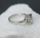 2ct Engagement Ring Oval Cut Blue Aquamarine Diamond Petite 14k WhiteGold Finish