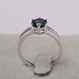 2.1ct Round Cut London Blue Topaz Solitaire with Accent Ring 14k White Gold Over
