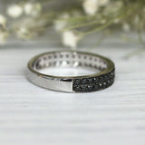 2Ct Round Cut Black Diamond Two Row Wedding Band Ring 14K White Gold Finish