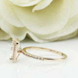 2ct Emerald Cut Morganite Halo Solitaire Round Accent Ring 14k Yellow Gold Over