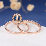 2.2ct Round Cut Simulated London Blue Topaz Halo Bridal Set 14k Rose Gold Plated