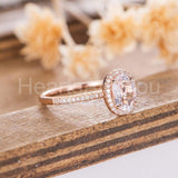 1ct Oval Cut Simulated Peach Morganite Accented Halo Ring 14k Rose Gold Plated