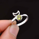 0.25ct Engagement Ring Round Cut Peridot Crescent Moon 14k White Gold Finish