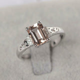 2ct Emerald Cut Morganite Solitaire Filigree Accent Ring 14k White Gold Finish
