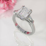4Ct Emerald Cut Diamond Baguette Accents Engagement Ring 14K White Gold Finish