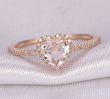 Heart Shape Morganite Engagement Ring 14k Rose Gold Finish Wedding Promise Women