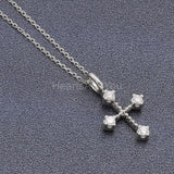 0.5ct Round Cut Moissanite Jesus Cross Pendant With Chain 14k White Gold Plated