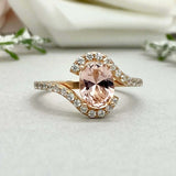 2.3ct Oval Peach Morganite Engagement Ring Swirl Solitaire 14k Yellow Gold Over