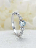 1ct Round Cut Aquamarine Engagement Ring 5 Stone Minimalist 14k WhiteGold Finish