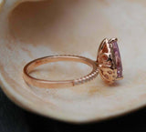 1.8ct Engagement Ring Pear Cut Peach Morganite Diamond Halo 14k Rose Gold Finish