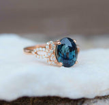 2.5ct Engagement Ring Oval London Blue Topaz Bow Knot Shank 14k Rose Gold Finish
