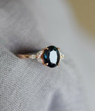 1.8ct Oval Cut London Blue Topaz Leaf Marquise Accent Ring 14k Rose Gold Finish