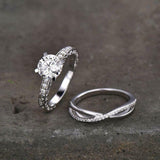 2.2ct Round Cut Diamond Bridal Set Ring Infinity Band 14k White Gold Finish