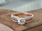 2.3ct Engagement Ring Round Cut Diamond Solitaire with Accent 14k Rose Gold Over