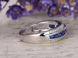 2ct Princess Cut Blue Sapphire Three Row Half Eternity Band 14k WhiteGold Finish