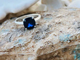 2.2ct Engagement Ring Cushion Cut Blue Sapphire Solitaire 14k White Gold Finish