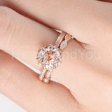 2ct Round Cut Simulated Peach Morganite Flower Bridal Set 14k Rose Gold Plated