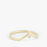 0.3ct Engagement Ring Round Cut Diamond Curved Minimalist 14k Yellow Gold Finish