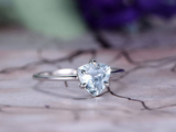 1ct Trillion Cut Blue Aquamarine Engagement Ring Solitaire 14k White Gold Finish