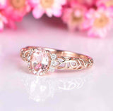 1.4ct Oval Peach Morganite Engagement Ring Diamond Filigree 14k Rose Gold Finish