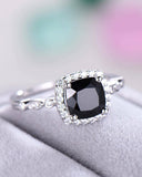 2.5Ct Cushion Cut Black Diamond Halo Ring 14K White Gold Finish Round Accents