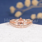 1.2ct Pear Cut Simulated Morganite Curved Band Bridal Set 14k Rose Gold Plated