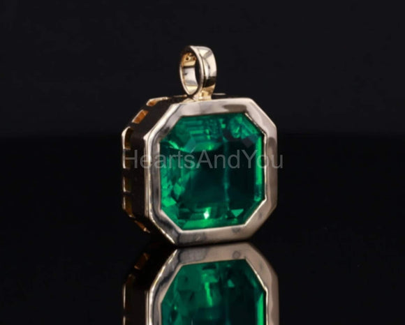 1ct Asscher Simulated Green Emerald Bezel Pendant 14k YellowGold Plated NO CHAIN