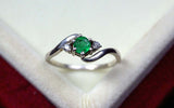 0.56ct Engagement Ring Round Cut Green Emerald Swirl Trilogy 14k White Gold Over