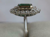 6ct Engagement Ring Green Emerald Cut Milgrain Halo Cocktail 14k White Gold Over