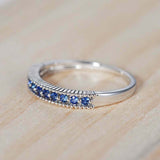 1.3ct Round Cut Blue Sapphire Wedding Band Half Eternity 14k White Gold Finish