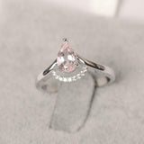 1ct Pear Morganite Curved Chevron Solitaire Round Accent Ring 14k WhiteGold Over