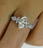 4.5ct Marquise Cut Diamond Milgrain Art Deco Engagement Ring 14K White Gold Over