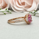 2.3ct Oval Cut Pink Sapphire Diamond Accent Halo Ring 14k Rose Gold Finish