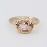1ct Oval Cut Peach Morganite Bezel Set Solitaire Ring 14k Yellow Gold Finish