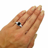 3Ct Emerald Cut Black Diamond Princess Accent Solitaire Ring 14K White Gold Over