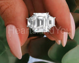 2.4ct Emerald Simulated Diamond Three Stone Engagement Ring 14k WhiteGold Plated