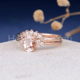 1.5ct Oval Cut Simulated Morganite Curved Crown Bridal Set 14k Rose Gold Plated
