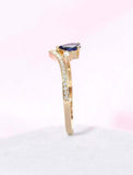 1ct Pear Blue Sapphire Wedding Band V Shaped Petite Curved 14k Yellow Gold Over