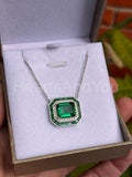1.5ct Green Emerald Simulated Dual Halo Pendant 14k White Gold Plated NO CHAIN