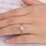 2ct Oval Cut Peach Morganite Engagement Ring Round Accent Halo 14k RoseGold Over