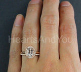 2ct Oval Cut Simulated Morganite Halo Solitaire Bridal Set 14k Rose Gold Plated