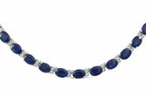 30Ct Oval Blue Sapphire Diamond Tennis Necklace 18K White Gold Finish