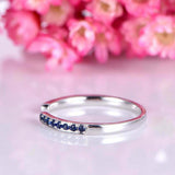 1ct Round Cut Blue Sapphire Wedding Ring Band Open Stackable 14k White Gold Over