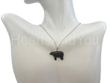 1ct Round Cut Simulated Black Diamond Bear Pendant 14k WhiteGold Plated NO CHAIN