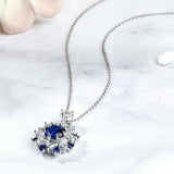 3Ct Round Blue Sapphire Baguette Diamond Pendant 14K White Gold Finish NO CHAIN