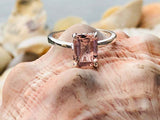 2.6ct Emerald Cut Peach Morganite Solitaire Promise Ring 14k White Gold Finish