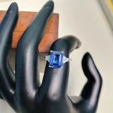 2ct Engagement Ring Emerald Cut Blue Sapphire Diamond Petite 14k White Gold Over