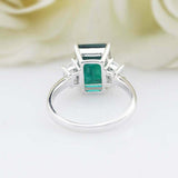 3ct Green Emerald Cut Engagement Ring Diamond Accents Trilogy 14k WhiteGold Over